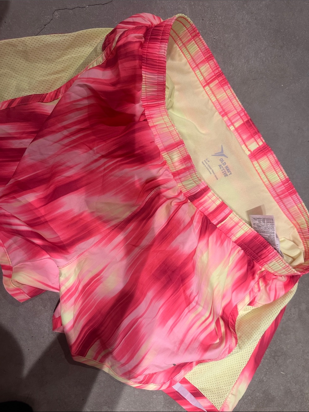 Old Navy Women's Athletic Shorts in Pink and Yellow Watercolor Print